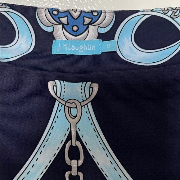 J.McLaughlin Small Navy and Light Blue Chain Print 3/4‎ Sleeve Dress - Picture 2 of 6